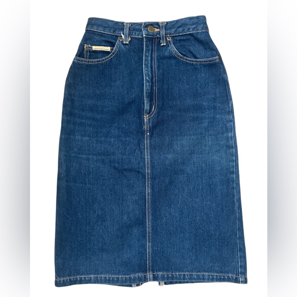 Vintage Japanese Love Bird LBD Jeans High-Waisted Denim Midi Skirt Back Slit S 7
